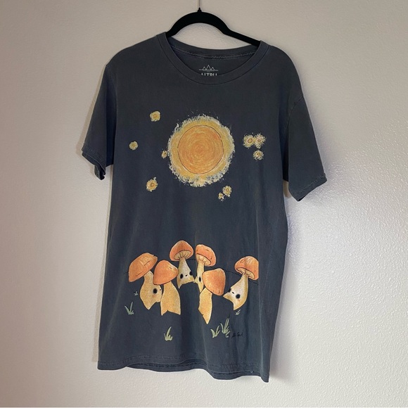 Altru Black Tee with Orange Mushroom Design - Picture 2 of 6